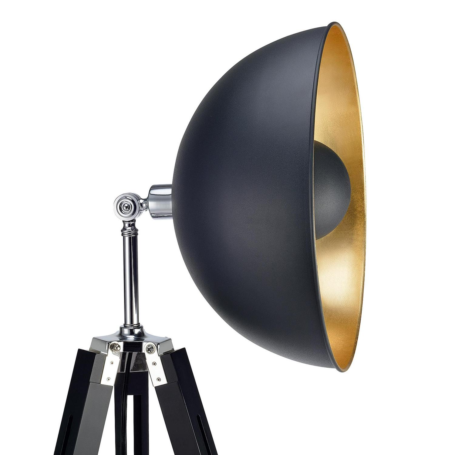 Teamson Home Fascino 63 Industrial Metal Tripod Floor Lamp with Dish Shade， Black/Gold