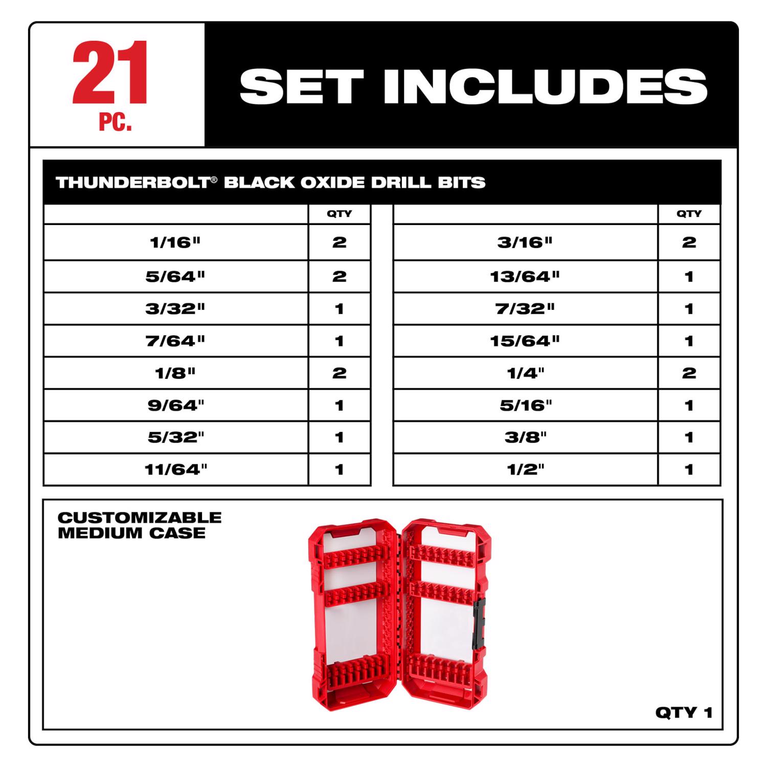 MW Thunderbolt Black Oxide Drill Bit Set 21 pc