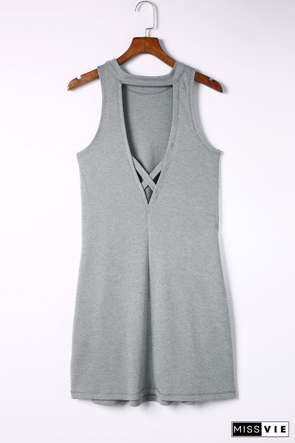 Gray Crisscross Cut-out Back Knit Sleeveless Dress