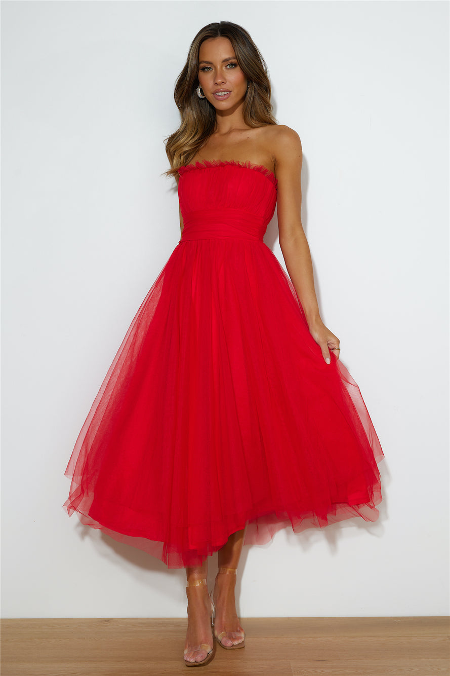 VIP Mood Midi Dress  RED