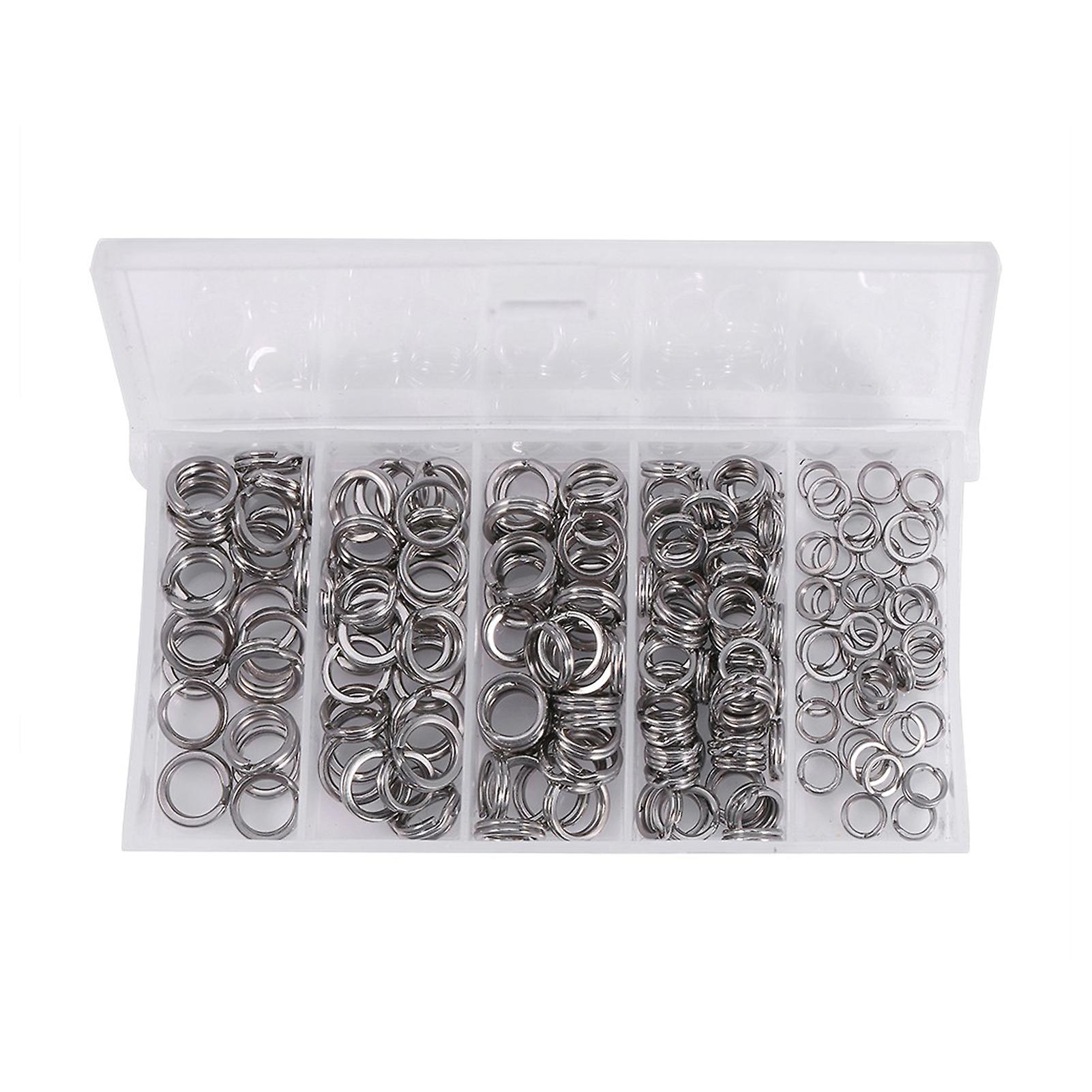 200pcs 5sizes Heavy Duty Stainless Steel Split Rings Solid Lures Connectors Fishing Tackle