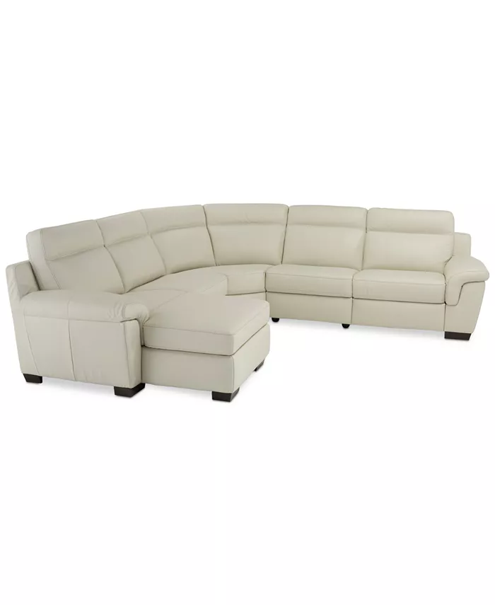 Furniture Julius II 5-Pc. Leather Chaise Sectional Sofa With 1 Power Recliner Power Headrest and USB Power Outlet