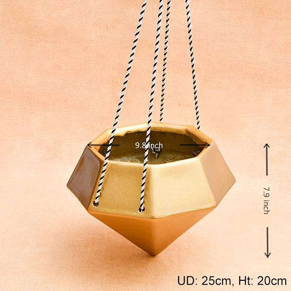 9.8 inch (25 cm) SML-015 Diamond Hanging Fiberglass Planter (Golden Color)