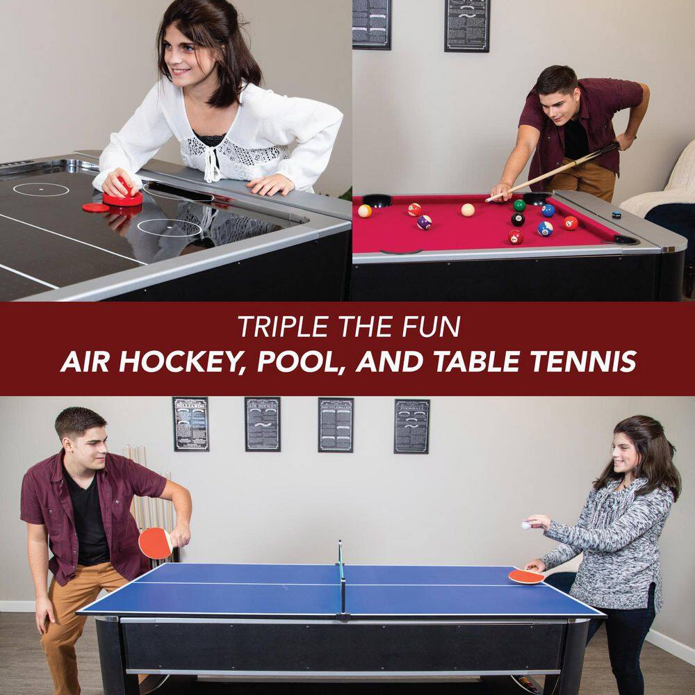 Hathaway 6 ft. Triple Threat 3-in-1 Multi-Game Table with Billiards Air Hockey and Table Tennis BG5001