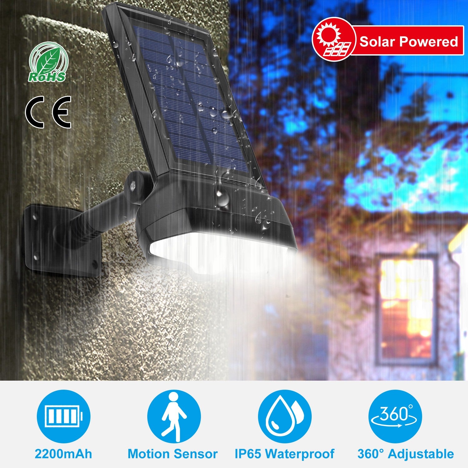 Solarek LED Solar Flood Light Motion Sensor Security Spot Wall Street Yard Outdoor Lamp,IP65 Waterproof W/ Rotatable