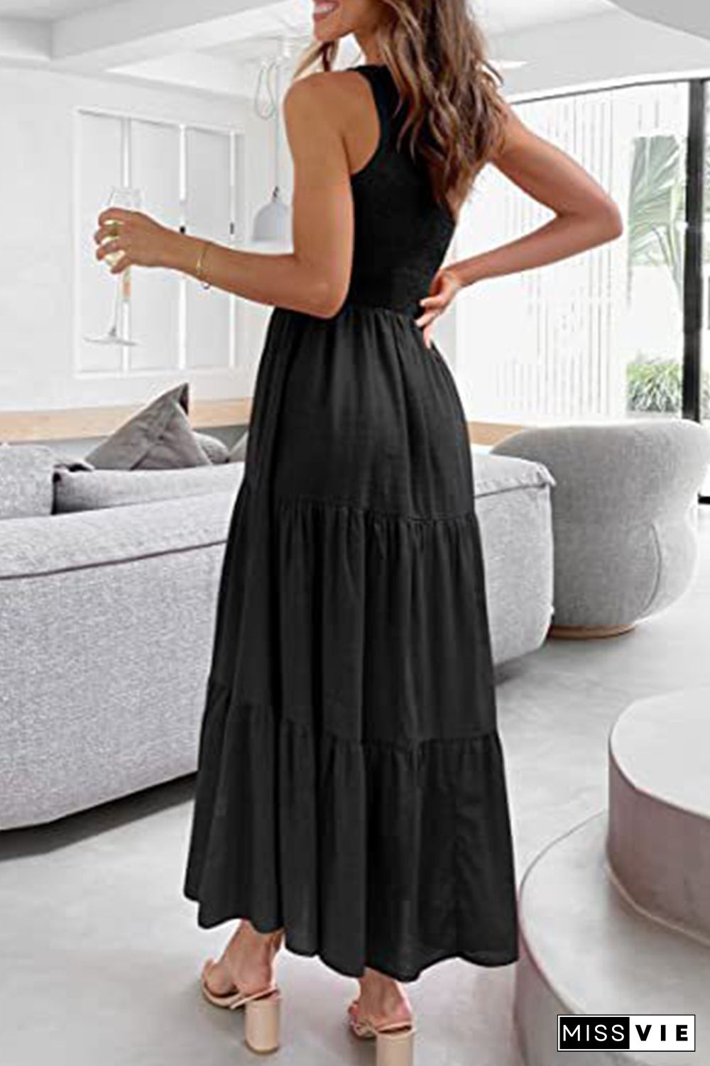 Solid Blank One Shoulder Loose Midi Dress Wholesale