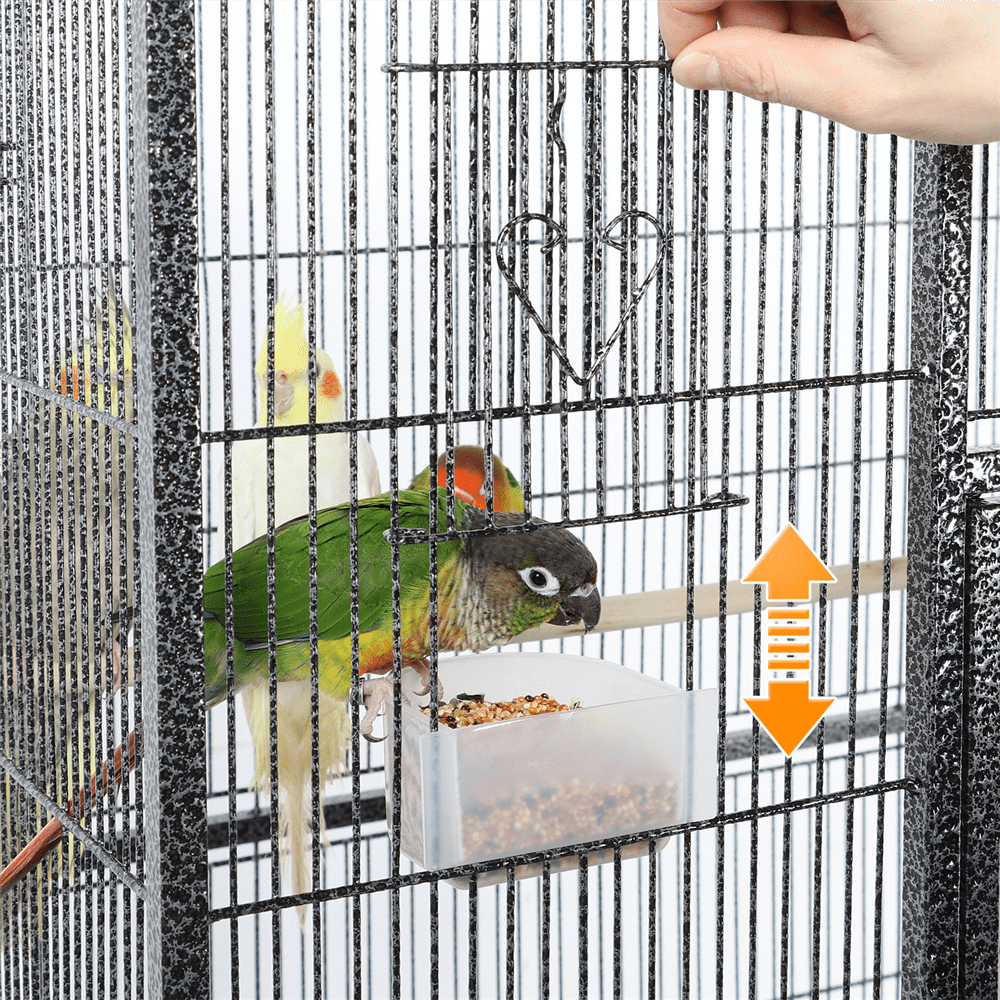 Topeakmart 63''H Large Rolling Metal Parrot Cage with Detachable Stand Bird Cage for Conures Parakeets Cockatiels， Black