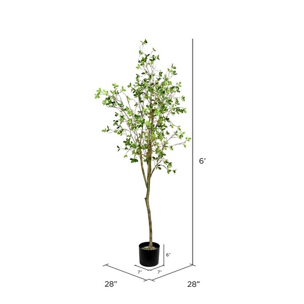 Vickerman 72 Artificial Potted Milan Leaf Tree in Black Planters Pot.