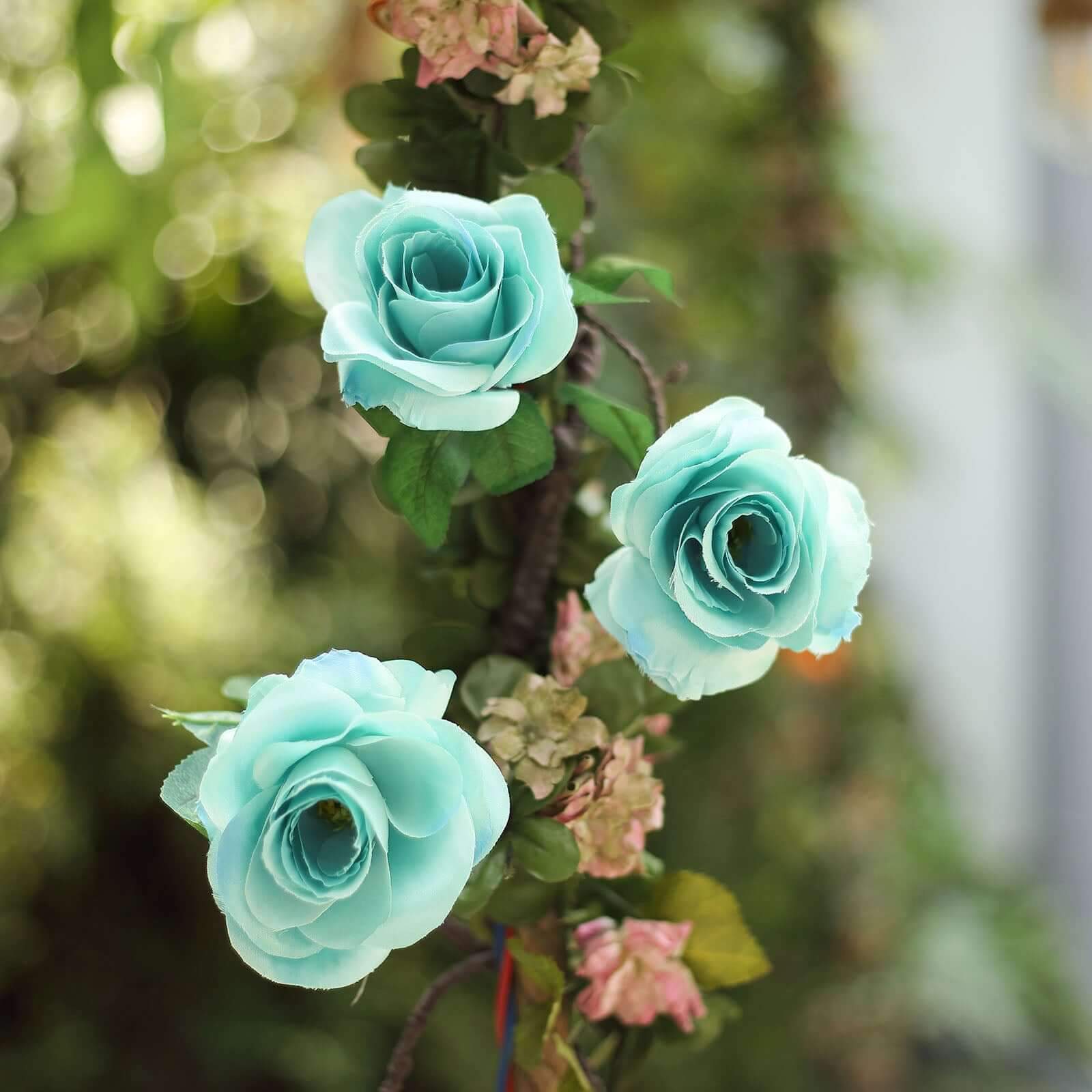 Aqua/Turquoise Artificial Silk Rose Hanging Flower Garland Vine 6ft