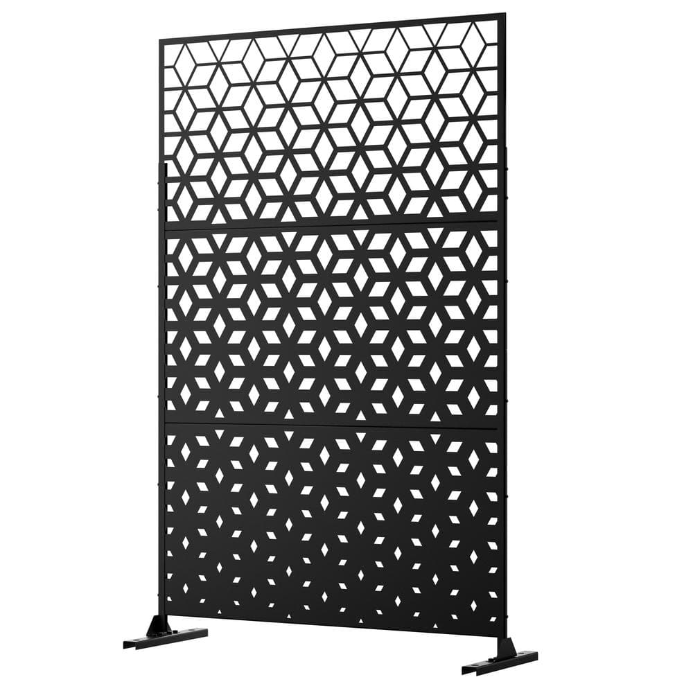 FENCY 76 in. Galvanized Steel Garden Fence Outdoor Privacy Screen Garden Screen Panels Rhomb Pattern in Black A-GE04031