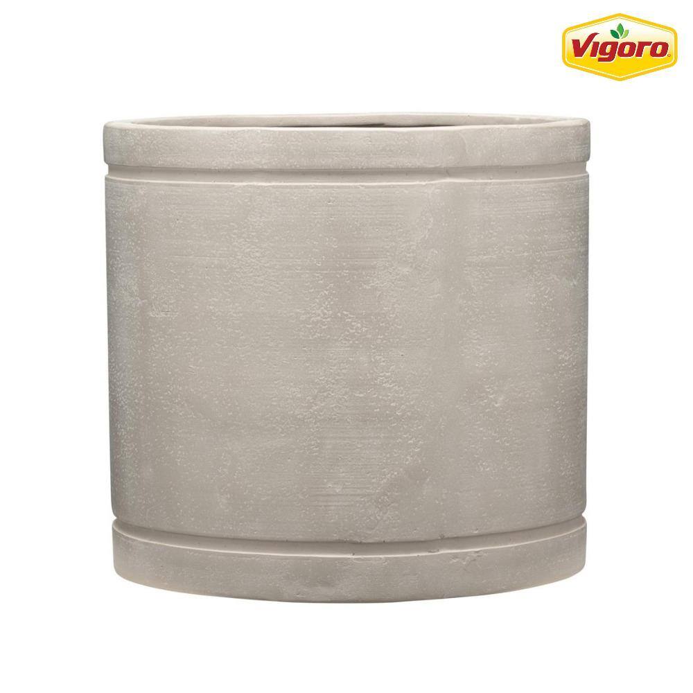 Vigoro 14 in. Faux Medium Natural Concrete High-Density Resin Planter (14 in. D x 13 in. H) With Drainage Hole HDR-094210