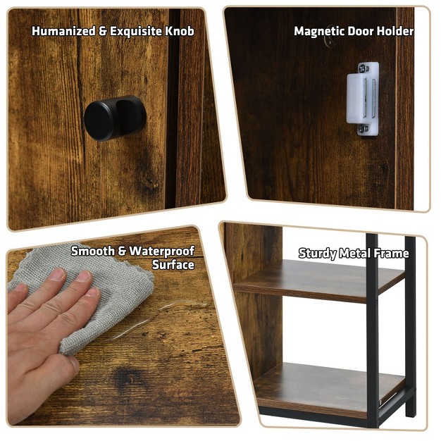 Tangkula Storage Cabinet Multipurpose 3 Open Shelf amp Door With Freestanding Cupboard