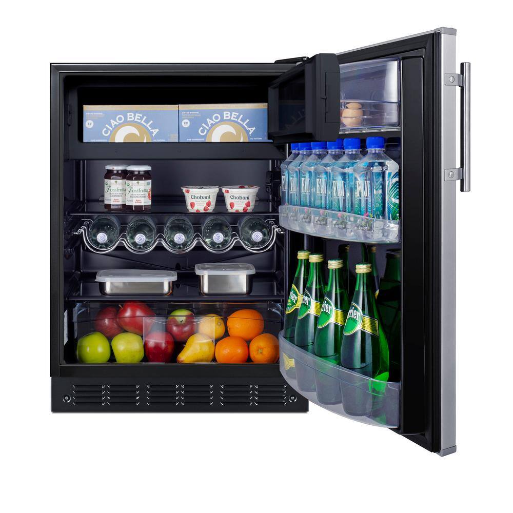 Summit Appliance 23.63 in. 4.9 cu.ft. Mini Refrigerator in Stainless Steel and Black with Freezer CT66BK2SS