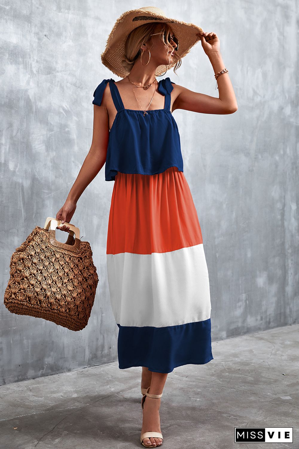 Tie Strap Color Block Maxi Dress