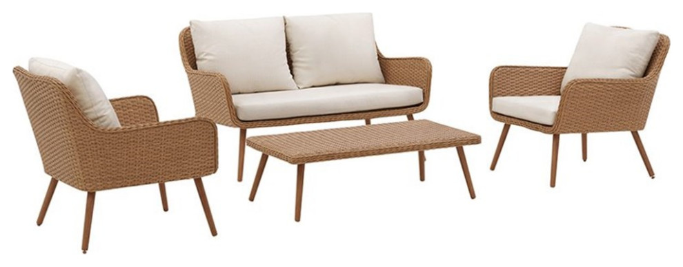 Afuera Living 4 Piece Patio Sofa Set in Light Brown and Oatmeal   Tropical   Outdoor Lounge Sets   by Homesquare  Houzz