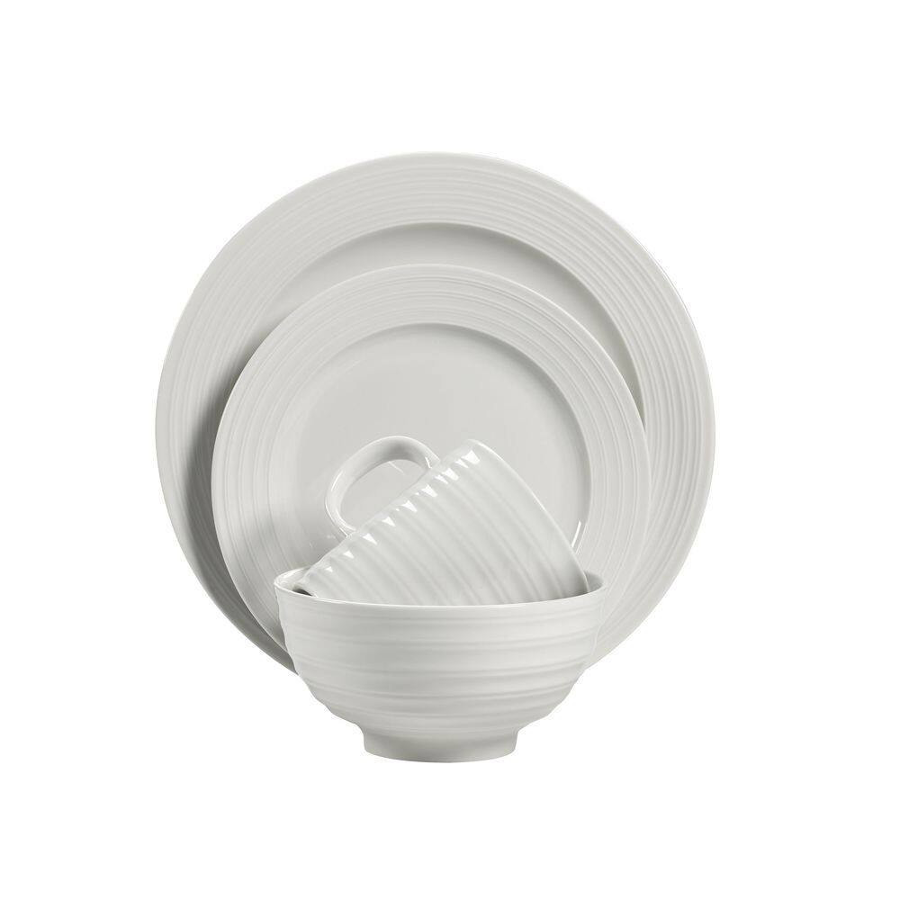 Over and Back LeBlanc 16-Piece Casual White Porcelain Dinnerware Set (Service for 4) 812530