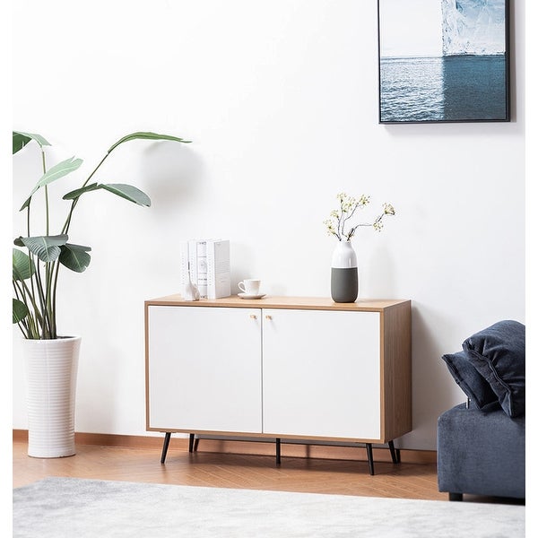 Light Brown and White Storage Console Cabinet Table