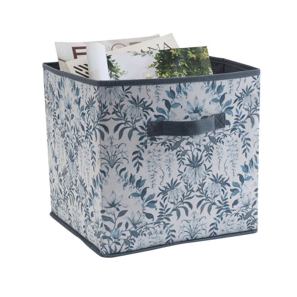 Laura Ashley Blue Collapsible 12 in. Cube Storage Bin in Parterre LA-95830