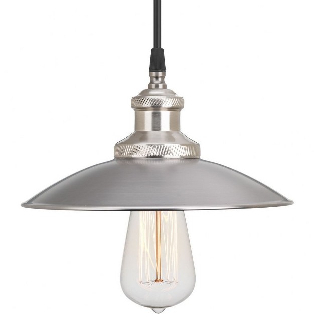 Progress Lighting Archives 1 light Mini pendant Antique Nickel Black Cloth Cord Natural Brass Accents Shade Included