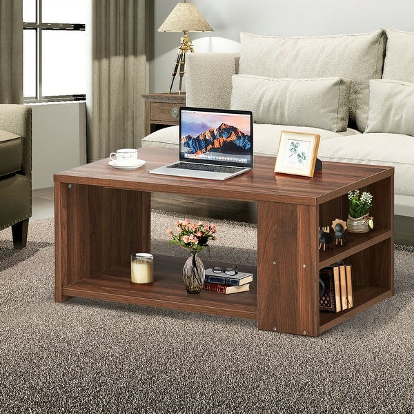 Gymax 2-Tier Coffee Table Sofa Side Table w/ 2 Shelves for Living Room - 35'' x 23'' x 16''