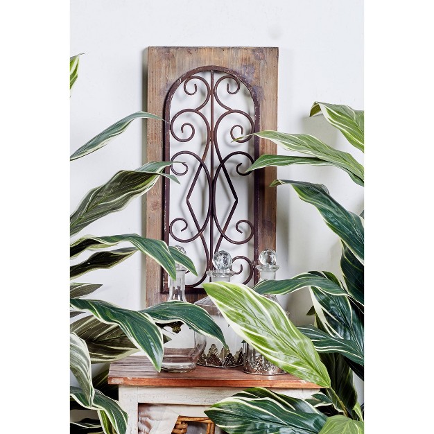 Wood Scroll Window Inspired Wall Decor With Metal Scrollwork Relief Brown Olivia amp May