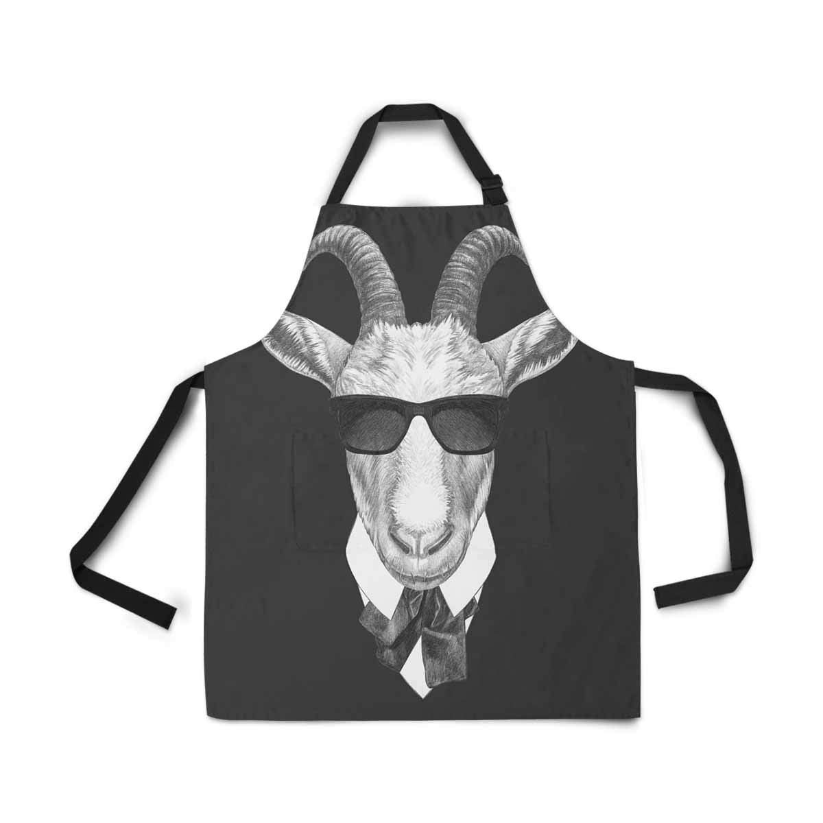 ASHLEIGH Funny Goat in Suit with Sunglasses Hipster Home Kitchen Apron for Women Men with Pockets， Unisex Adjustable Bib Apron for Cooking Baking Gardening