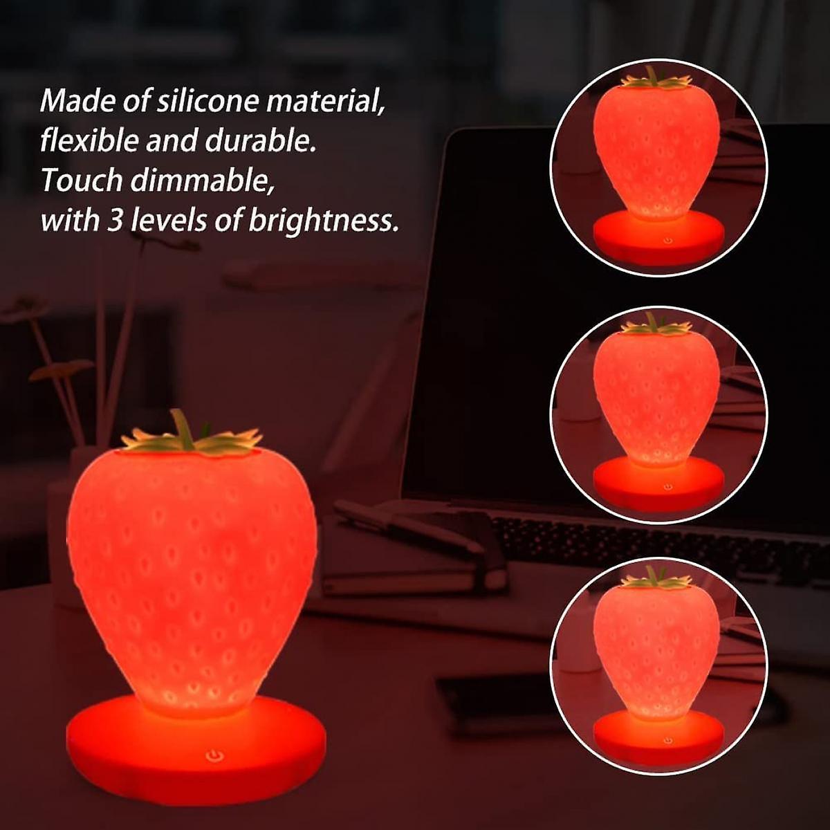 Strawberry Night Light， Cute Silicone Strawberry Light， Children Night Light Led Night Light， Children's Bedside Lamp Usb Rechargeable (red)