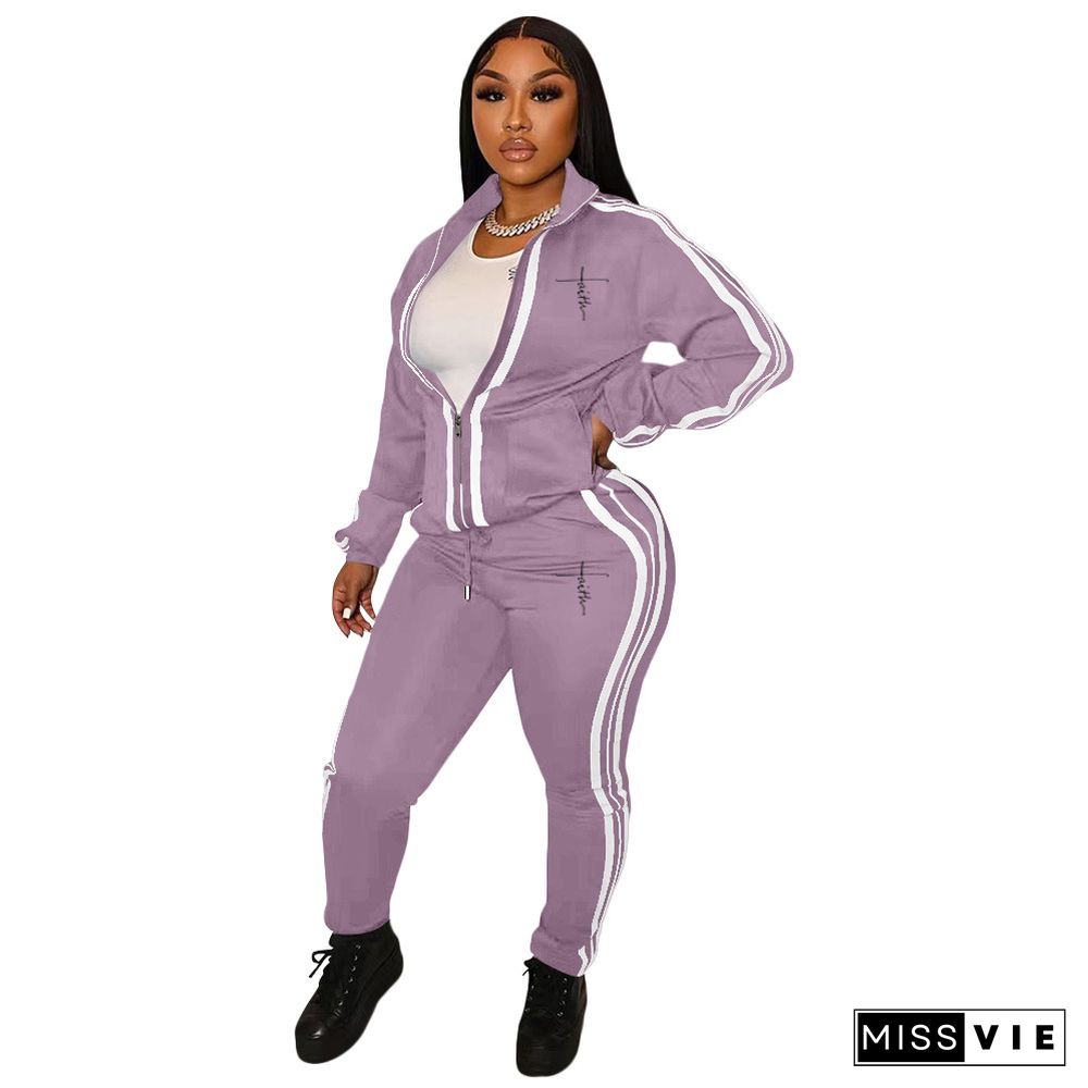 Zip Jackets Sweatshirt Side Stripe Pants Sweatsuits