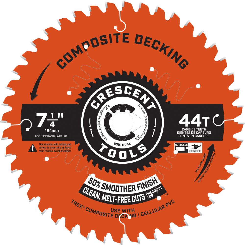 Crescent Circular Saw Blade Composite Decking 7 1/4 x 44T ;