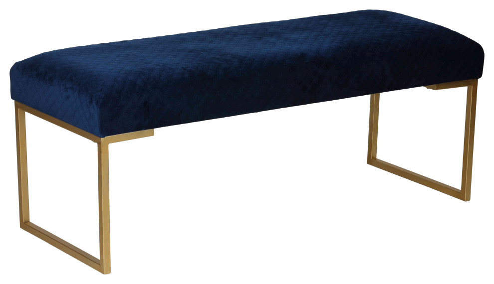 Cortesi Home Claymore Large Ottoman Bench with Painted Gold Legs  Blue Velvet   Contemporary   Upholstered Benches   by CozyStreet  Houzz