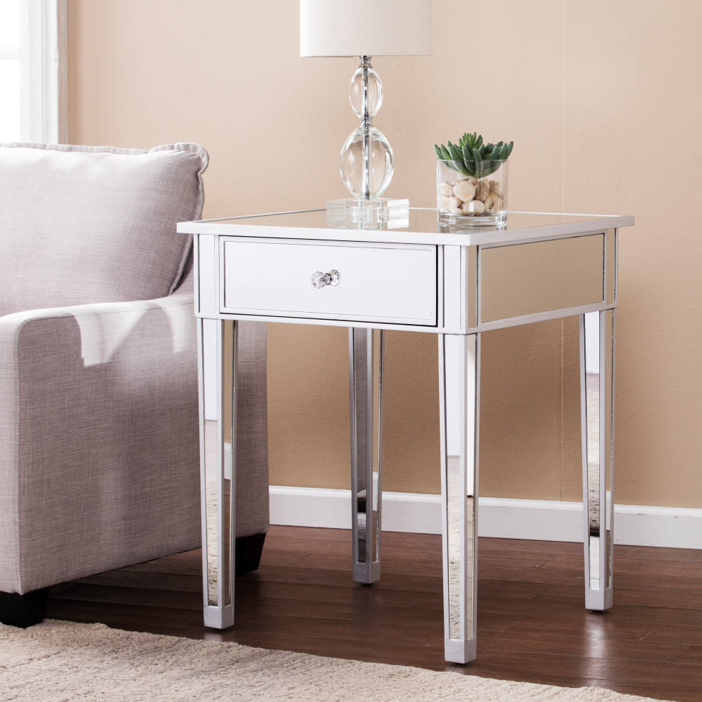 SEI Furniture Montrose Painted Silver Wood Trim Mirrored Accent Table   Contemporary   Side Tables And End Tables   by SEI  Houzz