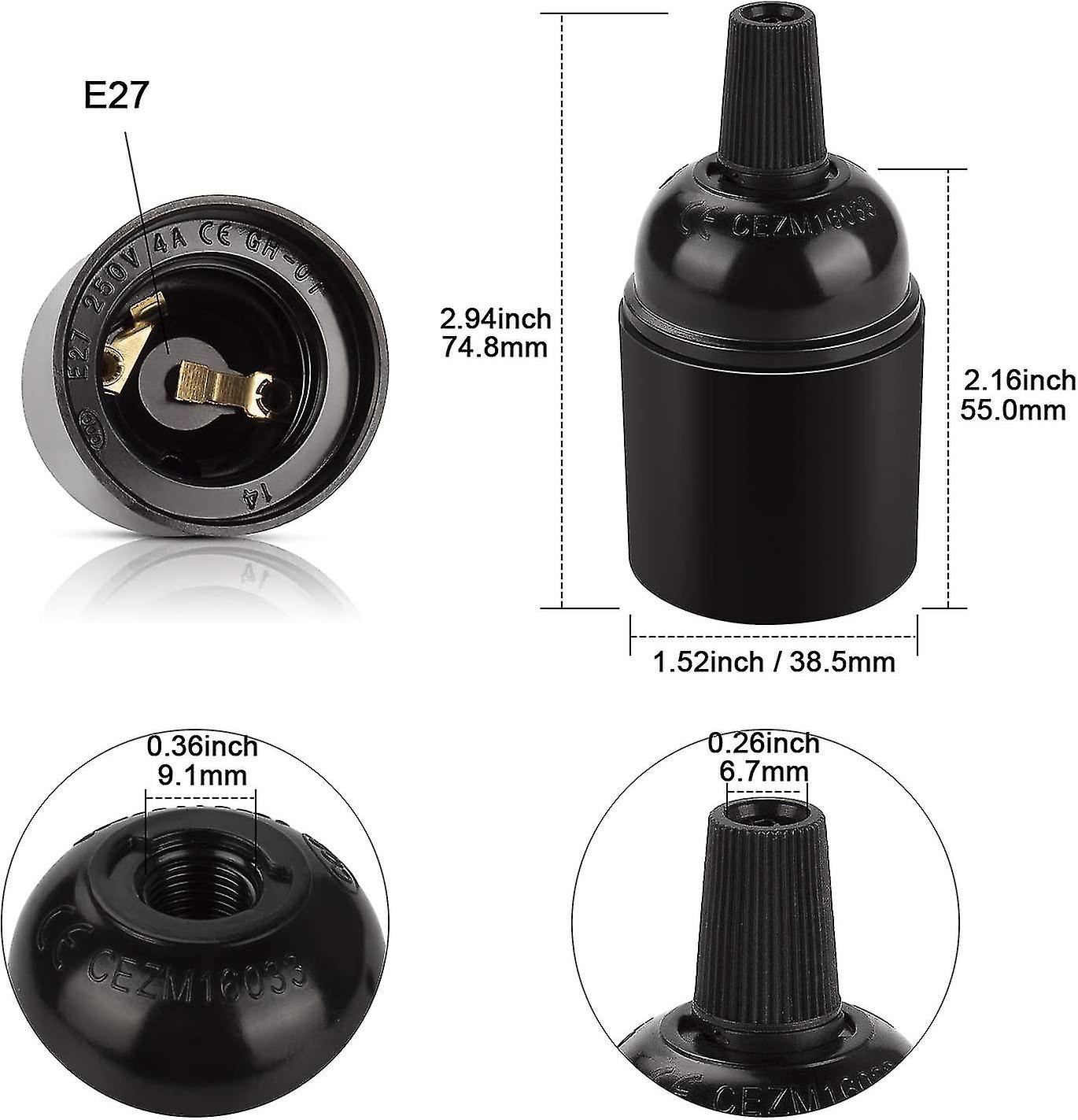 E27 Vintage Black Lampholder， Edison Retro Pendant Lamp， Solid Bakelite Lamp Holder Adapter， Perfect， Set Of 4