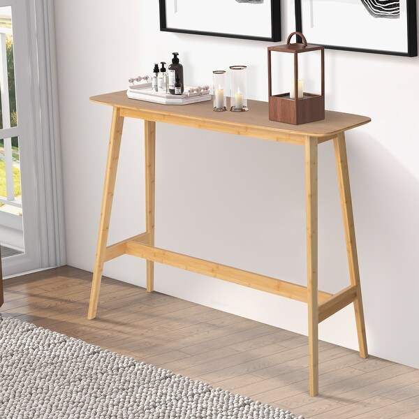 Costway Bamboo Bar Table 48'' High Top Console Dining Pub Table For - 48'' x 18'' x 39'' (L x W x H)