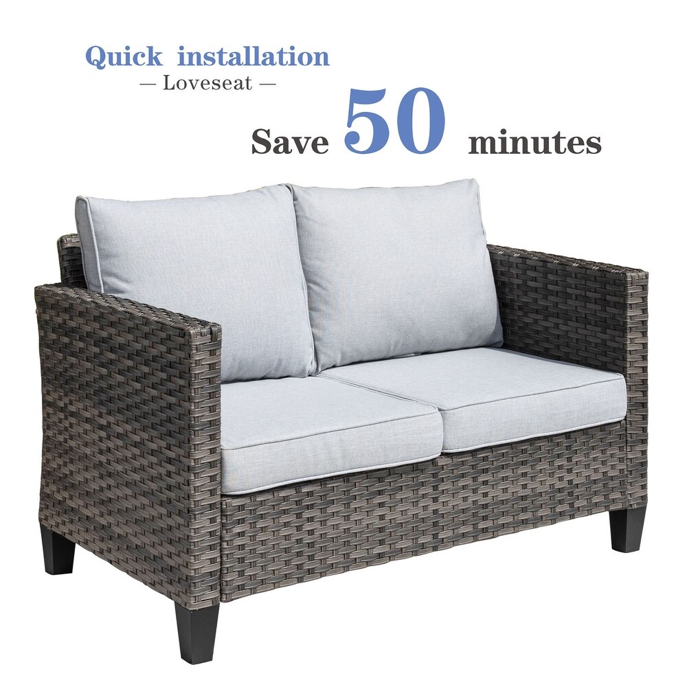 OVIOS Outdoor High back Grey Wicker Loveseat