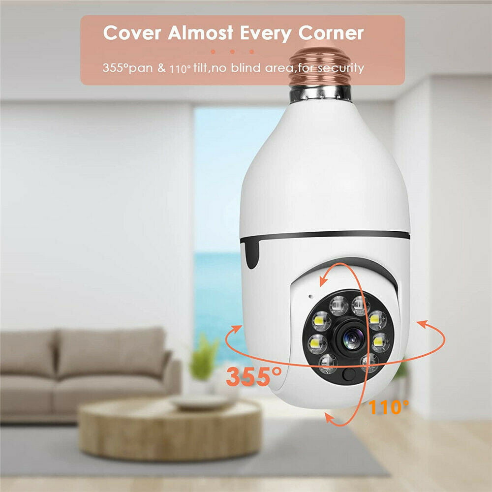 E27 Light Bulb Camera 1080P HD， Outdoor 360 Degree Light Bulb Camera， Wi-Fi Wireless Outdoor Light Bulb Camera with Night Vision for Home Surveillance， Smart Motion Detection，Supports 2.4GHz