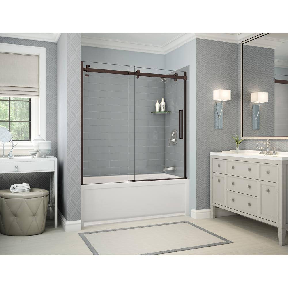 MAAX Utile Metro 32 in. x 60 in. x 81 in. Bath and Shower Combo in Ash Grey with New Town Right Drain Halo Door Dark Bronze 106915-301-501-106