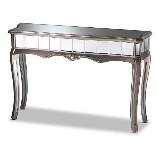 Elgin Glam and Luxe Brushed Wood and Mirrored Glass Console Table