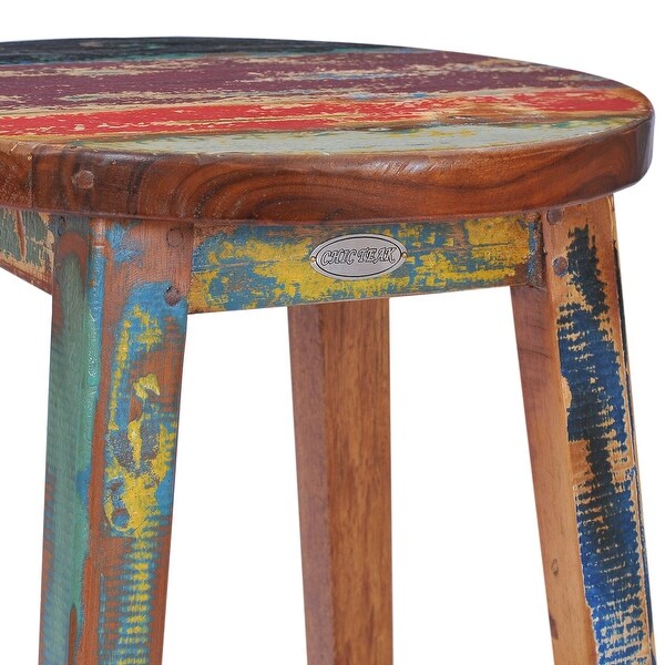 Chic Teak Marina Del Rey Round Recycled Teak Wood Boat Barstool