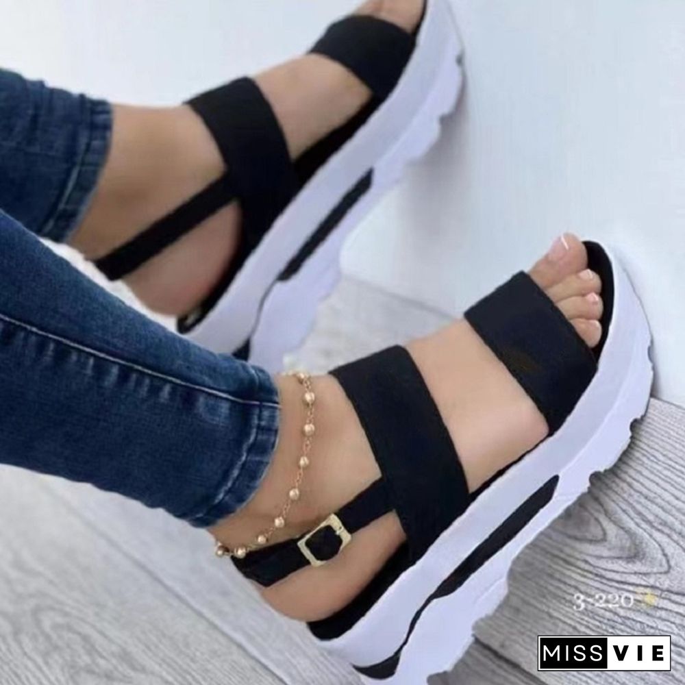 Women Summer Platform Sandals Buckle Strap Open Toe Thick Bottom Punk Ladies Casual Flats Beach Shoes Sandalias De Mujer