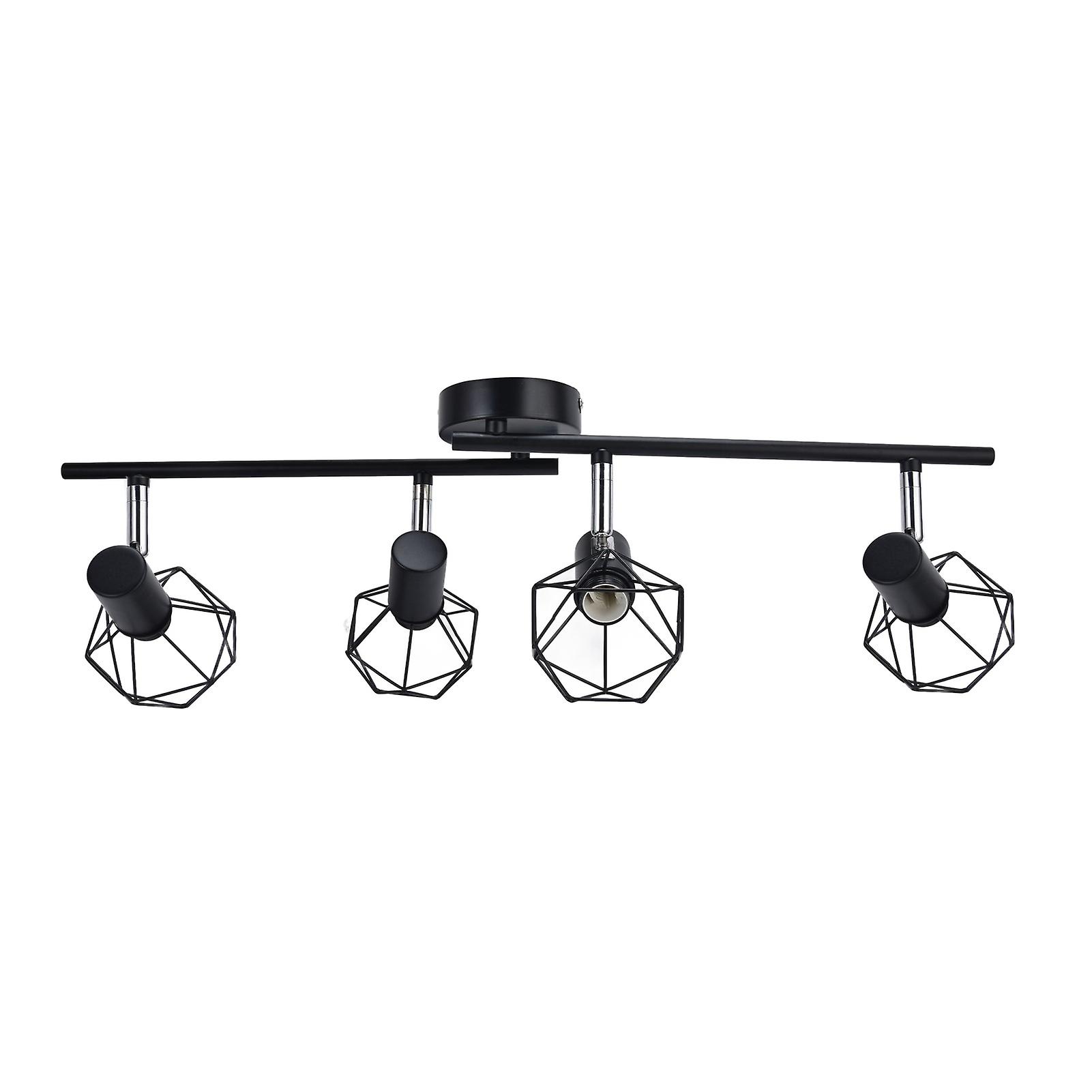 E14 Spotlight Base Adjustable 4 Head Hollow Wrought Iron Ceiling Lamp Holder For Shop Exhibition Hall Black 85265v