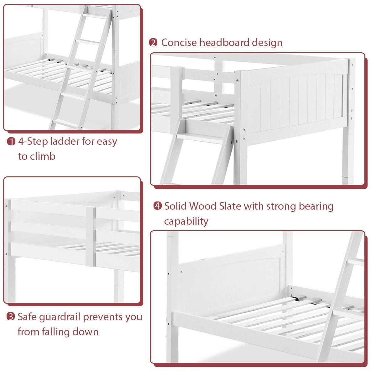 Costzon Wooden Twin Over Twin Bunk Beds Convertible 2 Individual Twin Beds for Kids Children