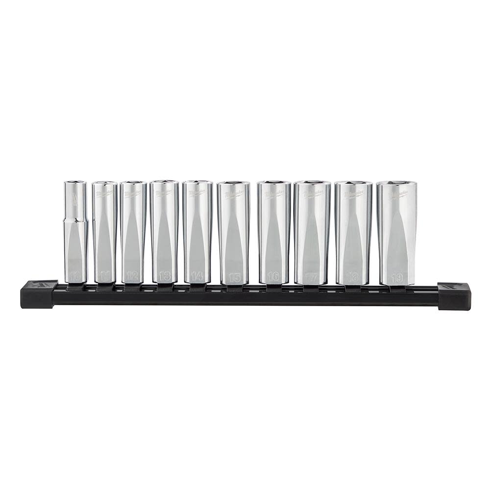 Milwaukee 10pc 3/8 in. Metric Deep Well Sockets with FOUR FLAT Sides 48-22-9505 from Milwaukee