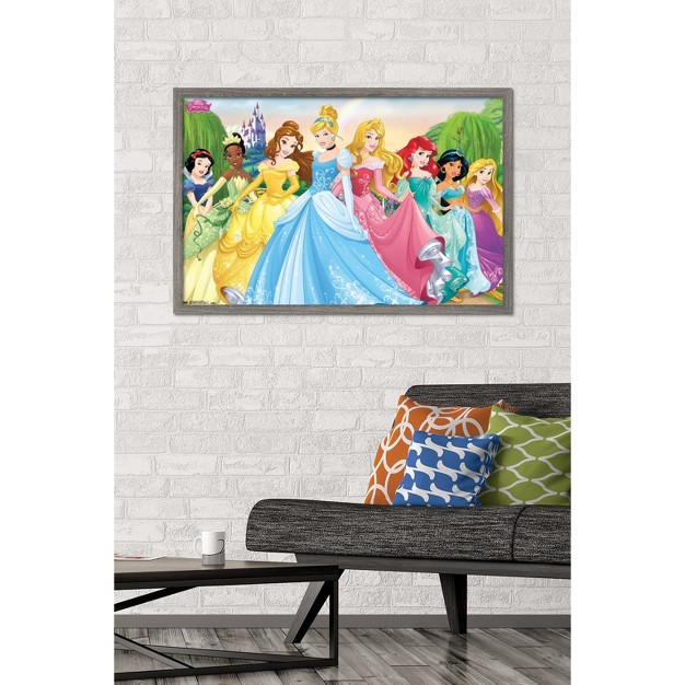 Trends International Disney Princess Castle Lawn Group Framed Wall Poster Prints