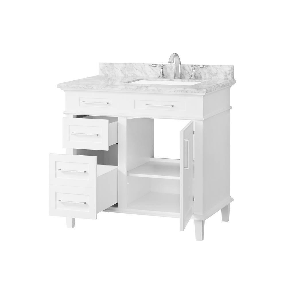 Home Decorators Collection Sonoma 36 in. W x 22.1 in. D x 34.5 in. H Freestanding Bath Vanity in White with Carrara Marble Top 8105100410