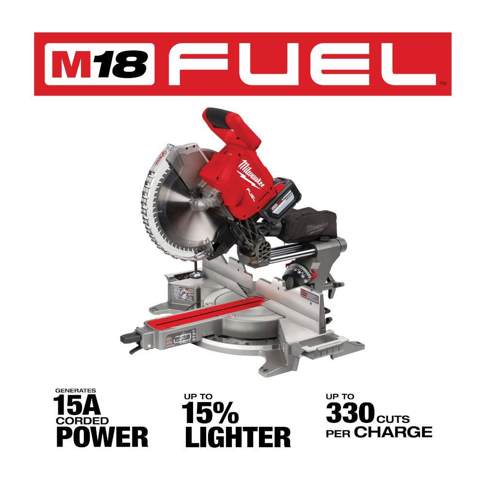 MW M18 FUEL 18V Lithium-Ion Brushless Cordless 12 in. Dual Bevel Sliding Compound Miter Saw Kit with One 12.0Ah Battery 2739-21HD