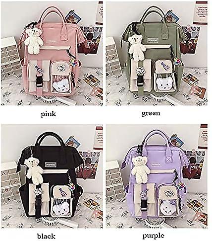 Kawaii Backpack With Kawaii Pin And Accessories Backpack Cute Aesthetic Backpack Cute Kawaii Backpack For School (black) Black -