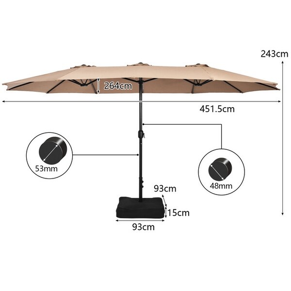 9 Piece Outdoor Dining Set with 15 Feet DoubleSided Twin Patio Umbrella