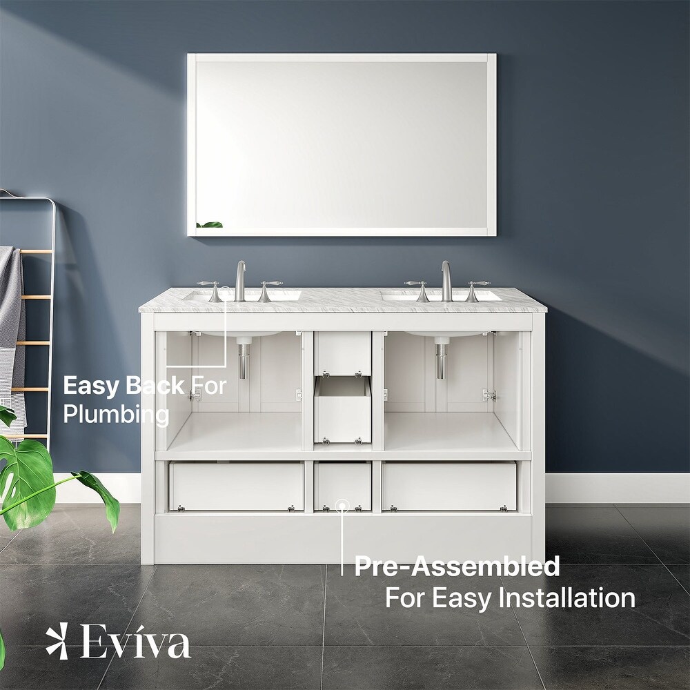 Eviva Booster 60 in. Double Sink Vanity in White with White Carrara Marble Countertop