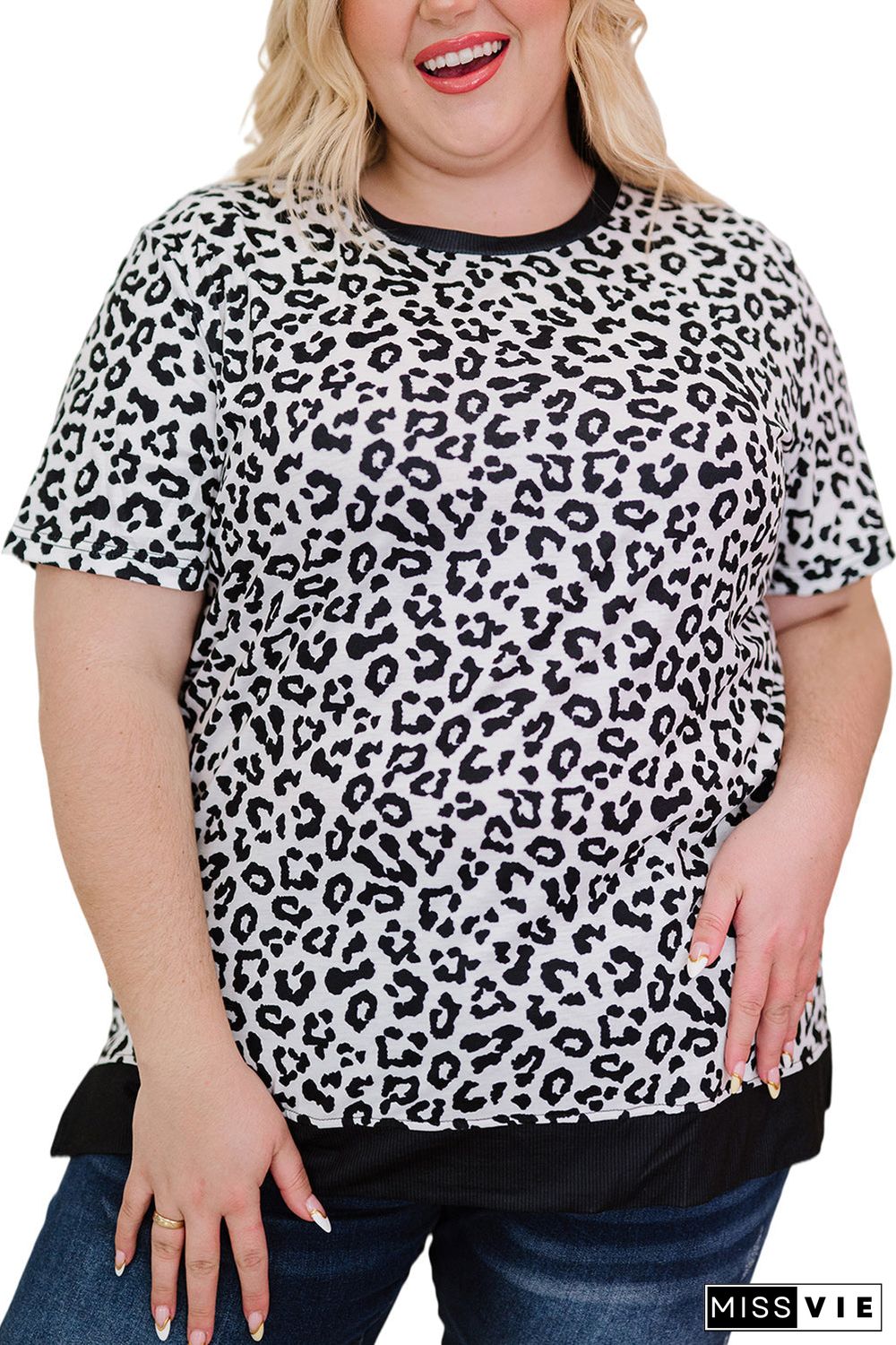 White Camouflage Print Round Neck T-Shirt With Slits