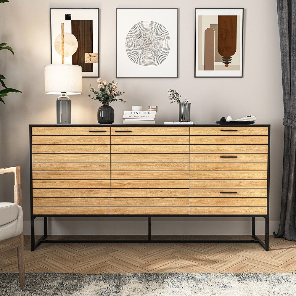 Modern Entryway Console Table with 3 Storage Drawers and 2 Cabinets